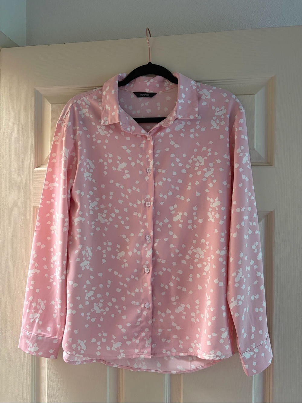 Light Pink Floral Print Button-Down Blouse